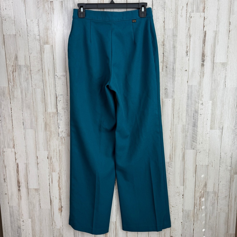 Vintage 70s Levi's 27x30 Sta-Prest Teal High Waist Wide Leg Flare Pants Trousers - Picture 3 of 10